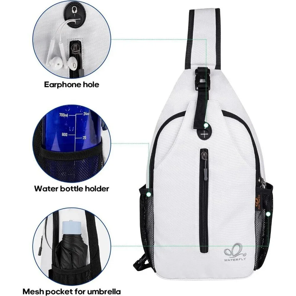 Men White-black Crossbody Sling Backpack Sling Bag Travel Hiking Chest Daypack